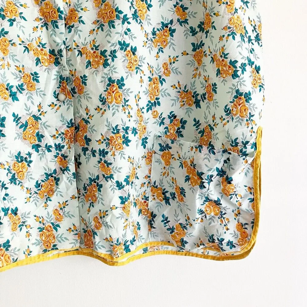 Vintage Artistic Creation Cobbler Smock Apron Womens 2X Floral Pockets Snaps